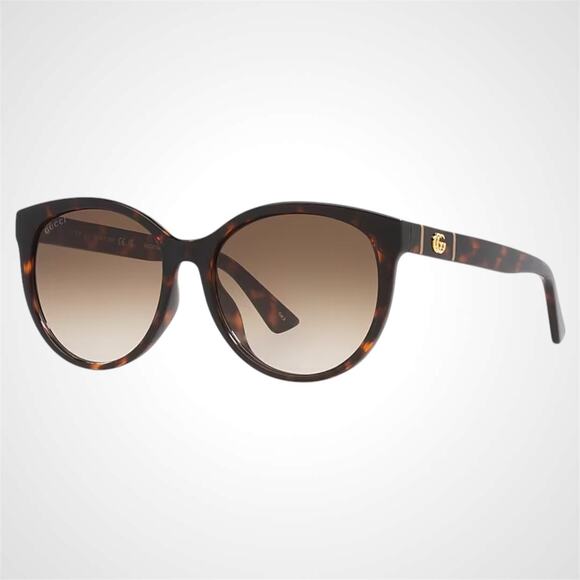 New GUCCI Sunglasses 56mm Brown Tortoise Round Gold Metal Interlocking GG Logo